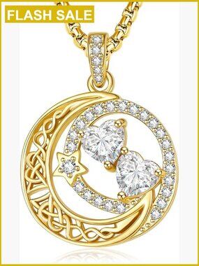 14K Gold Plated Moon Star Birthstone Necklace Adjustable Chain Gift